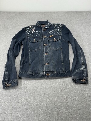 Vintage Edwin Blue Embroidered Denim Trucker Jacket Womens Size 36 Japan
