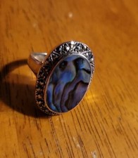 Abalone and Marcasite Size 7 1/2 .925 Sterling Silver Ring