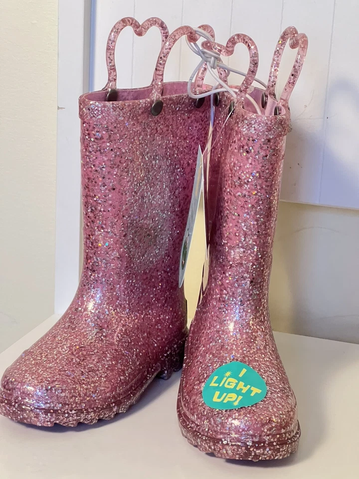Botas de lluvia Western Chief para niñas pequeñas Abby Glitter rosa 7T iluminadas brillantes elegantes Foto 3 de 4