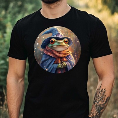 Mens Frog Wizard Motif Cotton T-Shirt Size XS to 5XL