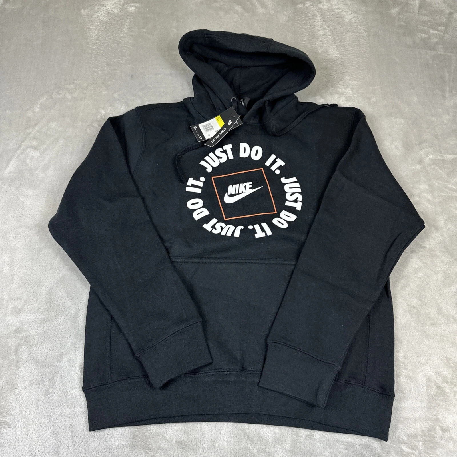 Nike Hoodie Just Do It Pullover Men's S Black Long Sleeve Hooded Sweatshirts