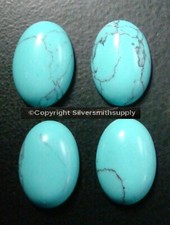 4 Turquoise cabochons 14x10mm oval chalk turquois treated domed flat back CB054