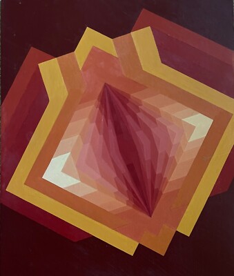 VIntage 80s Geometric Optical Art Hard Edge Painting Modern Wall Hanging Signed