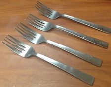 Stainless Room Essential Home 4 Dinner Forks Sleek Plain Flat Tip WEAR Pattern ?