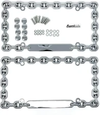 Superb LNF Universal Chrome Mega-Metal Round Chain Link Design License Plate 