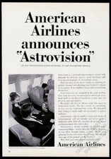 1964 American Airlines plane Astrovision TV movie screen photo vintage print ad
