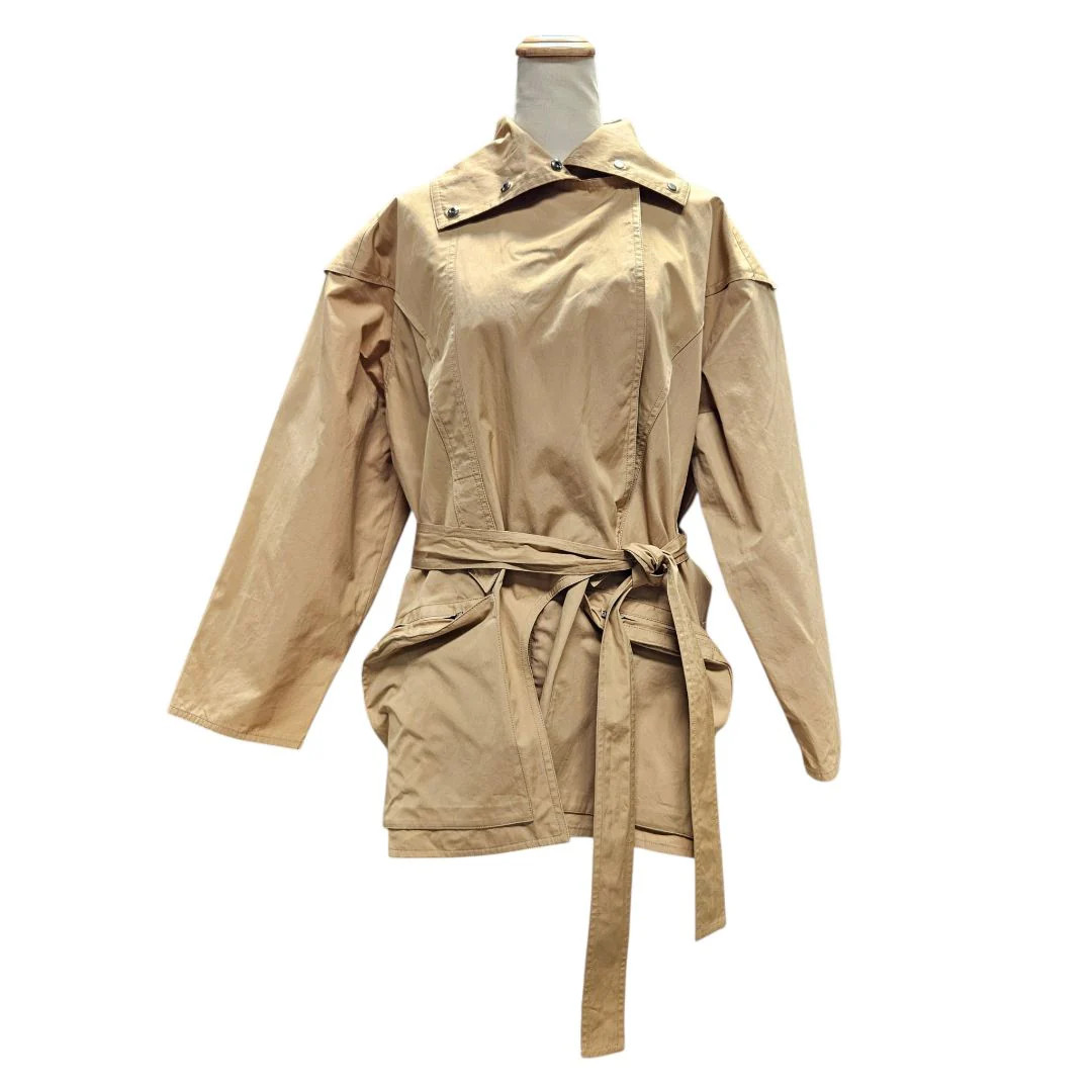 The Row Pierrick Belted Cotton Zip-Up Jacket Size 0 Khaki Pre-Owned