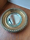 ANTIQUE SMALL ROUND BEVELLED GLASS MIRROR W/ BRASS SURROUND