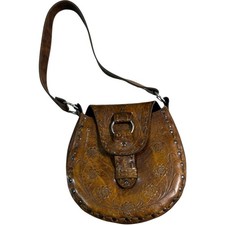 Vintage Tooled Leather Saddle Bag Purse Brown Floral Western Boho Shoulder Bag