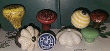 LOT of 8 Unique Drawer Pulls Cast Iron, Enameled, Ceramic, Wood, Porcelain