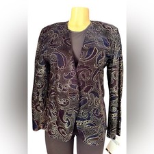Vintage Norton McNaughton Velvet Paisley Blazer Jacket Size 12 Made in USA NWT