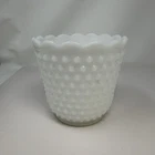 Vintage Milk Glass Fire King Hobnail Planter Vase Scalloped Edges Mid Century