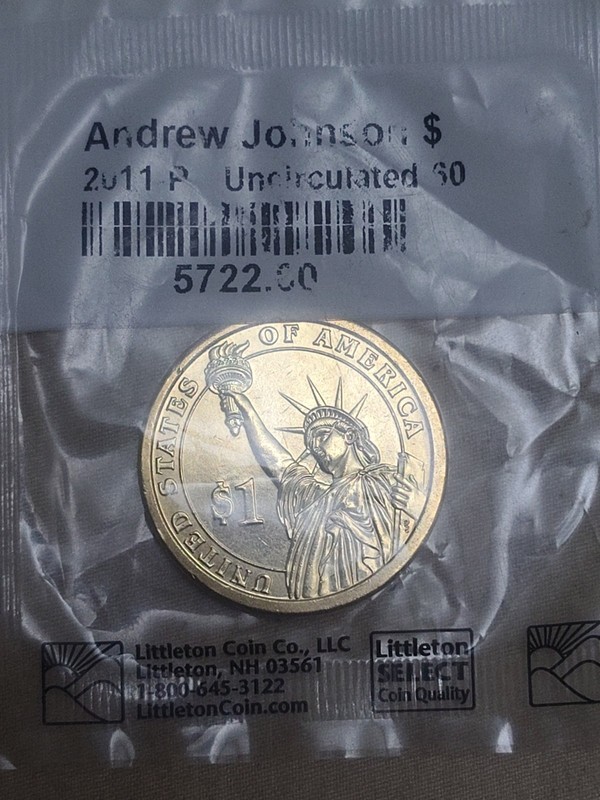 Original 2011-P Andrew Johnson Presidential $1 Coin in Uncirculated (MS-60)