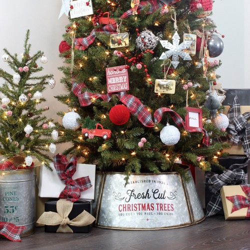 Metal Christmas Tree Collar 23" Galvanized Small/Medium; for Short/Pencil Trees - Picture 5 of 10