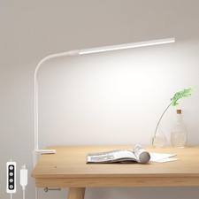 White LED Desk Lamp Clamp 450LM 3 Color 10 Brightness USB Clip On Swing Arm