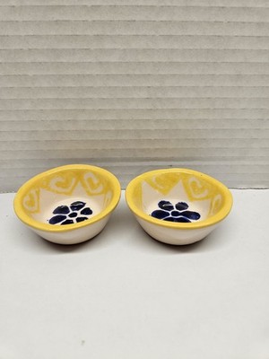 Mexican Pottery Set Of 2 Mini Ceramic Bowl Hand Painted Floral Design 