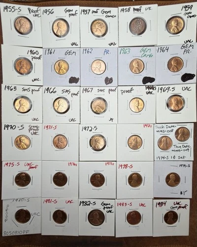 1955-S to 1984-S Lincoln Cent (31 Coins) • Proofs ,SMS Lot • Gem Cameo & All UNC