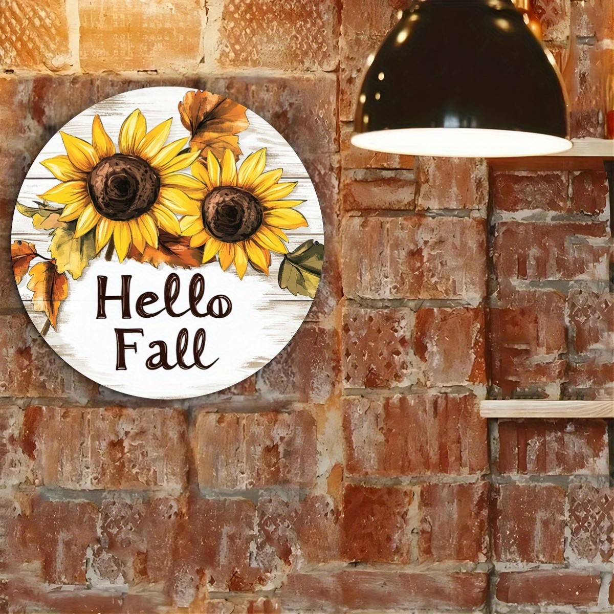 Vintage Sunflower Autumn Leaves Round Aluminum Sign Fall Decor