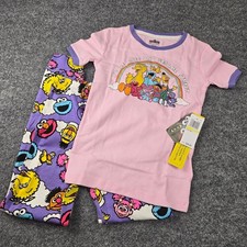 Sesame Street Pink Kids Pajama Set with Purple Trim