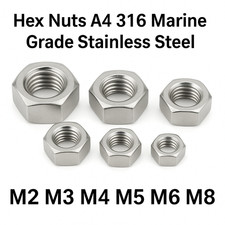 Metric Hex Nuts A4 316 Stainless Steel – M2 to M8 Fixings – 10 Pack