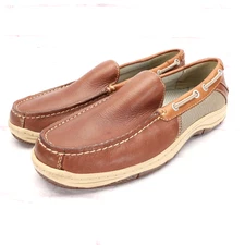 Johnston & Murphy Men's Loafer Boat Shoes Size 8M Brown/Tan Leather Slip-On Mesh