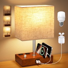 Fully Dimmable Nightstand Lamp for Bedroom with USB C Ports, Small Bedside Ta...