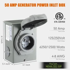 Kanayu Pre-Drilled 50 Amp Generator Inlet Box, NEMA SS2-50P 3-Prong Locking G...