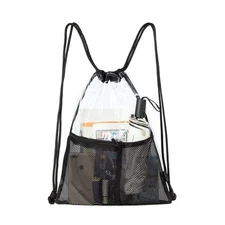 Clear Drawstring Backpack - Stadium Approved String Cinch Bag for Gym, Concer...