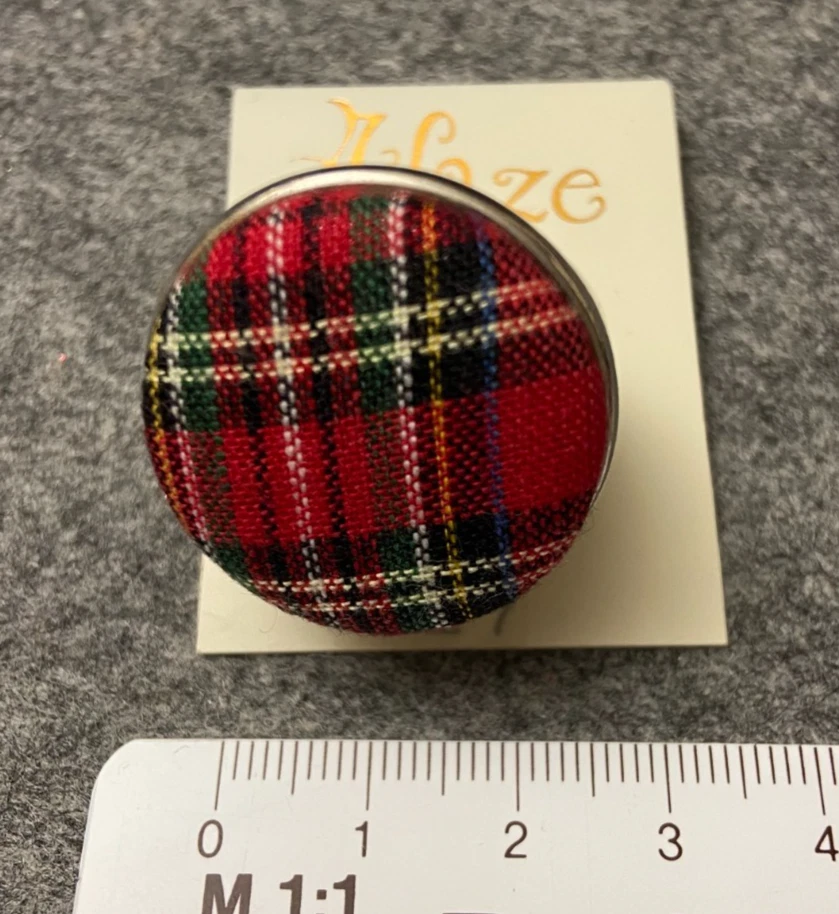 NEU Afaze Damen Ring Silberfarben mit runden Stoff Schottenkaro oben size 7