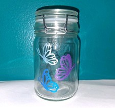 NEW Glass Jar with Glitter Butterfly Decals Spices Candy Money Collectables