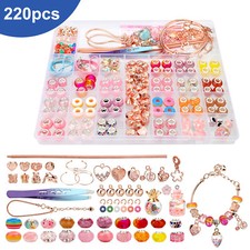 220x Acrylic Beads Jewelry Craft Set DIY Bracelet Necklace Making Kit w/Tweezer