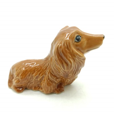 Brown Dachshund Dog Figurine Ceramic Animal Long Haired Cdg034