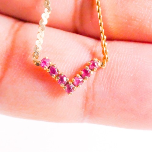 14K Yellow Gold .20CT TW Ruby V Drop Serpentine Chain Necklace 2.35 Grams - Picture 14 of 24
