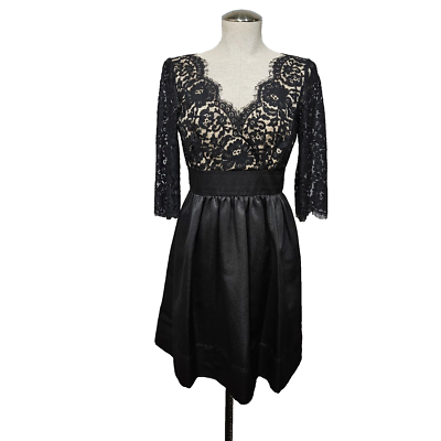 Eliza J Dress Womens 6 Black Lace Overlay Taffeta Full Skirt 3/4 Sleeve V Neck | eBay Eliza J Dress Womens 6 Black Lace Overlay Taffeta Full Skirt 3/4 Sleeve V Neck | eBay
