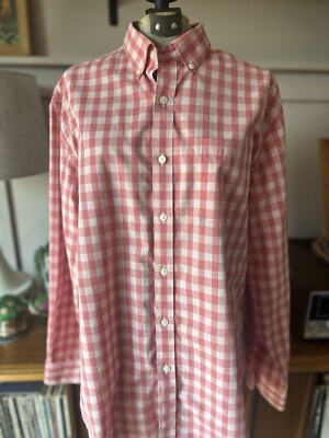 LL Bean Men s Wrinkle Resistant 100% Cotton Pink Gingham Checkered Shirt MEDIUM