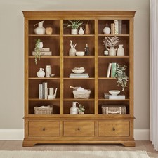 Bookcase with 3 Drawers Extra Large Grand Library French Louis Oak Furniture