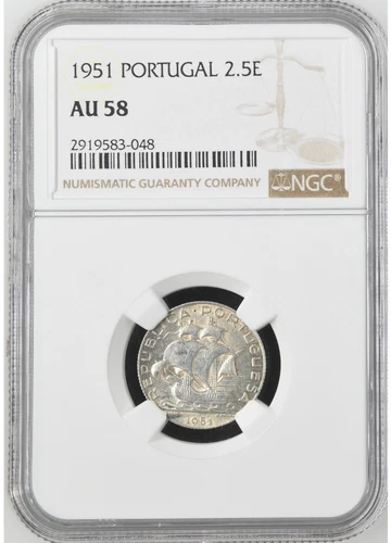 Portugal. Republic. 1951 2 1/2 Escudos Silver AU58 - NGC