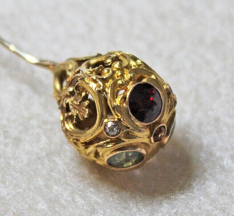 ANTIQUE JEWELED HAT PIN - c1890 - 14K Yellow Gold… - image 1