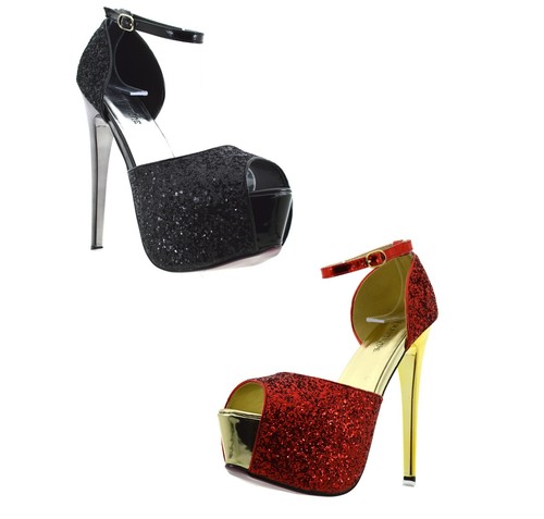 Sandali estivi spuntati donna con tacco a spillo scarpe aperte alte strass  glitt | eBay