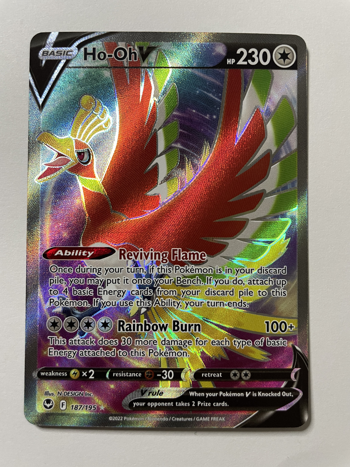 Pokemon TCG Ho-Oh V Full Art 187/195, Silver Tempest (NM-MT)