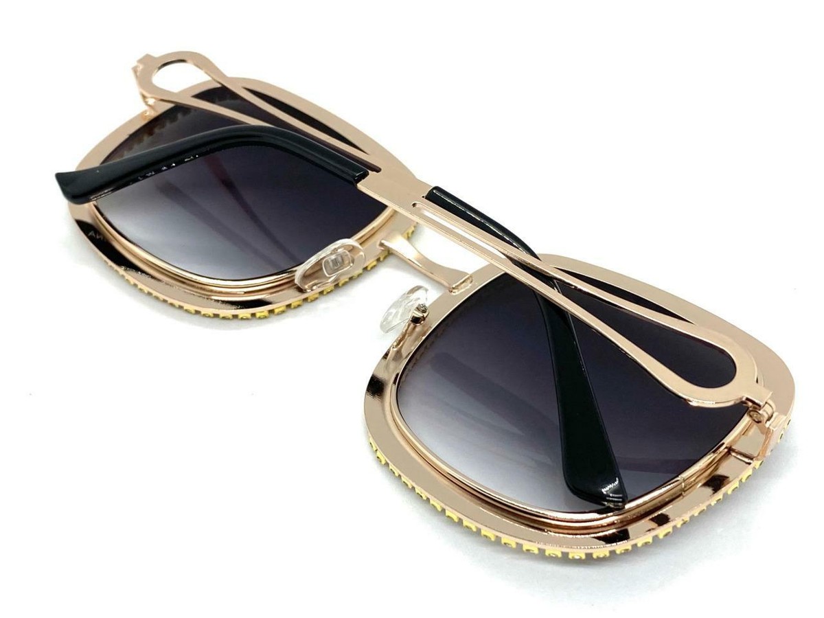 Lunettes De Soleil Vintage SPEXX - Cadre Rose Or à Pierres, Verres Gradient, Taille 52-18-135