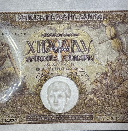 Billete de mayo de 1942, papel moneda, 1000 dinares, marca de agua rey Pedro II, Yugoslavia - Imagen 3 de 6
