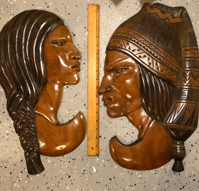 Vintage Polynesian Carved Wood Man & Woman Wall Art eBay