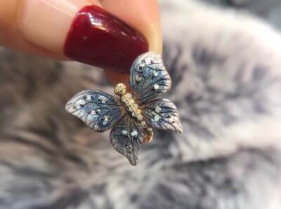 Gepunzt 18kt massiv Gelbgold Diamant Schmetterling Anhänger (Kette nicht enthalten)