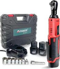 Cordless Electric Ratchet Wrench Set, 3/8" 12V Power Ratchet Tool Kit with 2 Pac