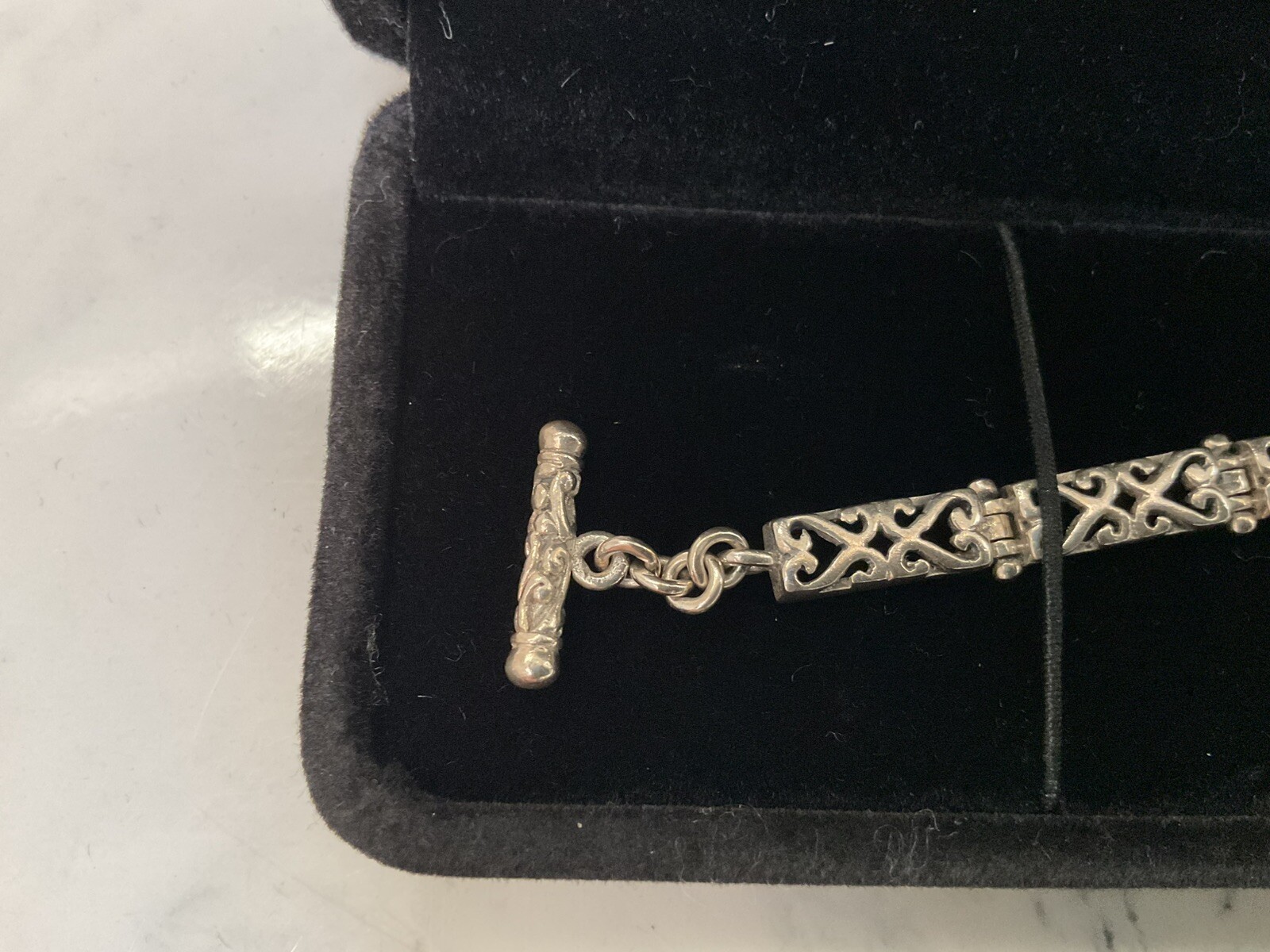 Stamped 925 Scroll Filigree Toggle Closure Sterli… - image 4