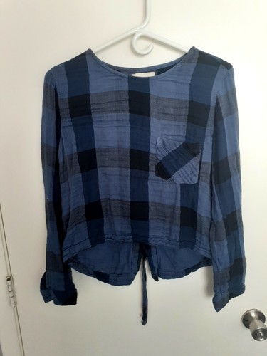 Womens Bkue Plaid Flannel Shirt Lace 