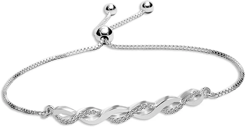 925 Sterling Silver Infinity Twisted Zirconia Adjustable Bolo