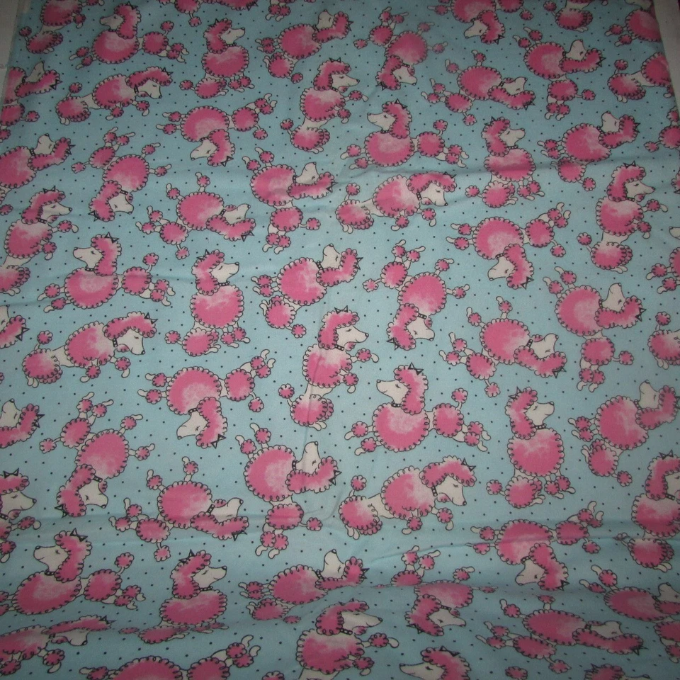 FLANNEL CLOTH 42x75" + 22x15" pink poodles on lt blue SPRINGMAID (sew rm bx5) - Image 2 of 3