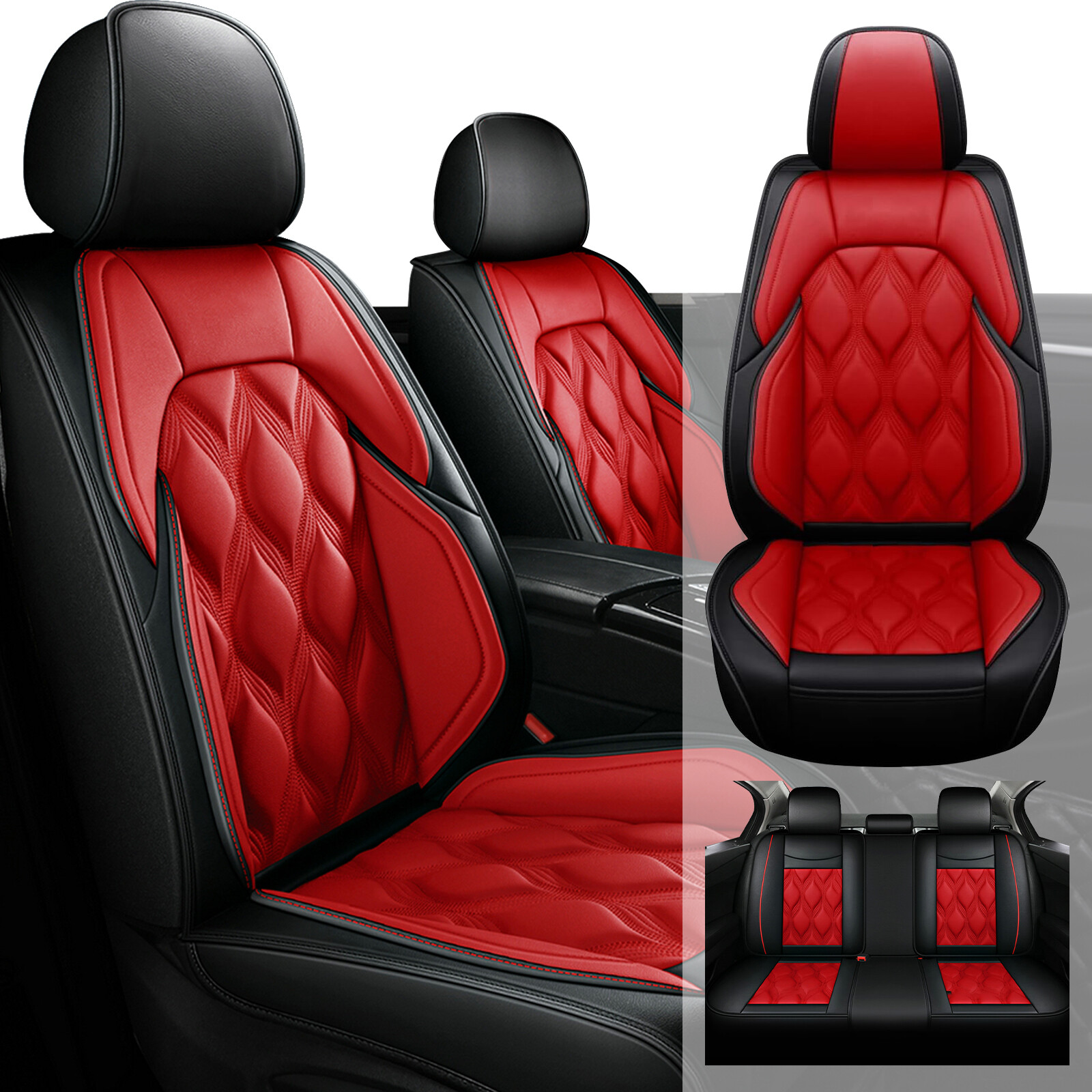 For HYUNDAI Sonata 2004-2014 PU Leather Car 5-Seat Cover Full Set Protector Red